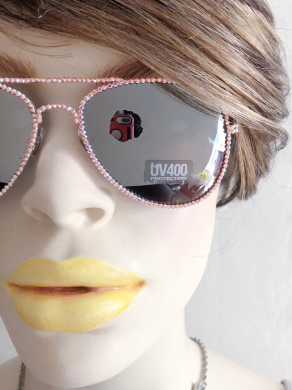 Orange Swarovski Crystal Embellished Aviator Sunglasses Silver Mirror Lens